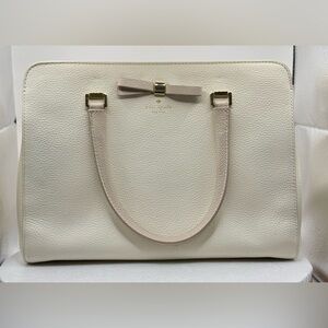 Kate Spade White & Beige Henderson Street Leather Satchel Shoulder Bag with Bow